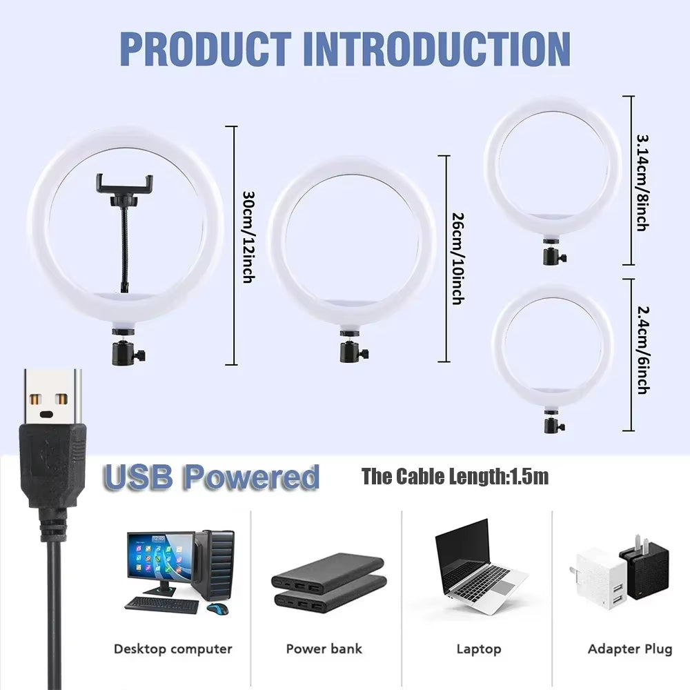 110Cm Tripod 10"LED Selfie Ring Light RGB Photography Video Light Phone Stand Fill Light Dimmable Lamp Trepied Streaming
