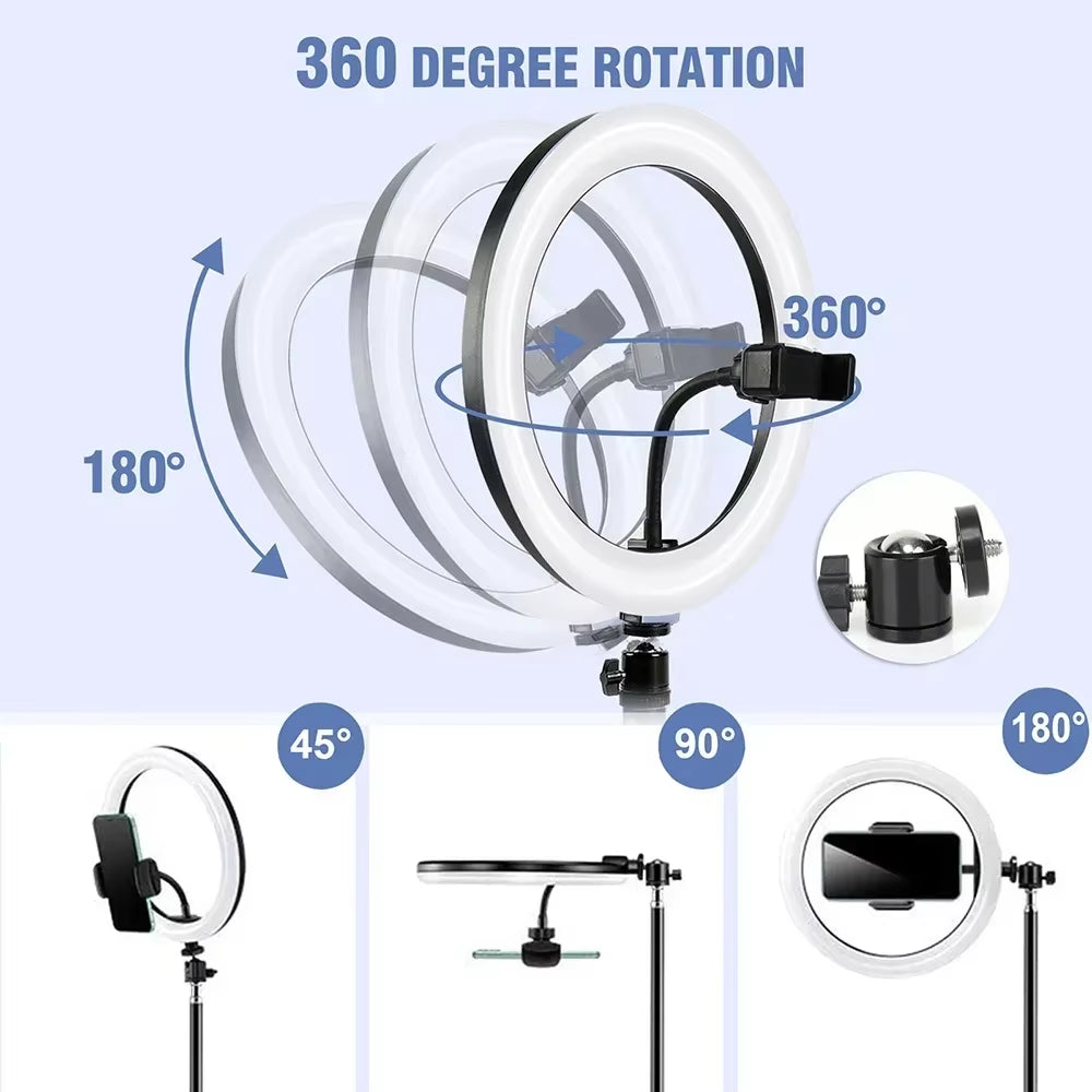 110Cm Tripod 10"LED Selfie Ring Light RGB Photography Video Light Phone Stand Fill Light Dimmable Lamp Trepied Streaming